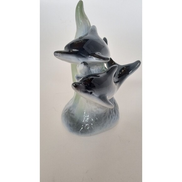 Vintage Porcelain Pair Of Dolphins on Wave Collectible Knick Knack - Picture 7 of 7